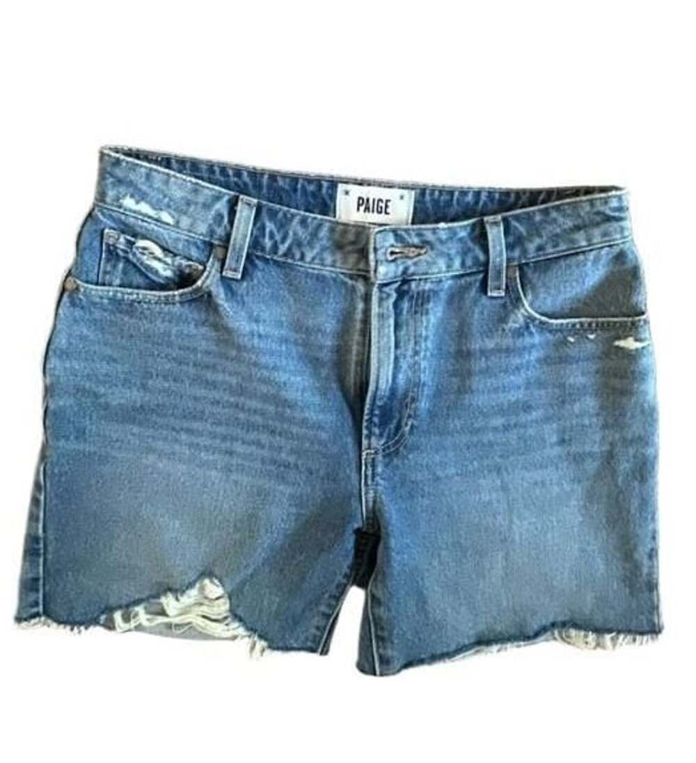 Paige Denim Shorts Size 27 Blue Distressed Raw Hem